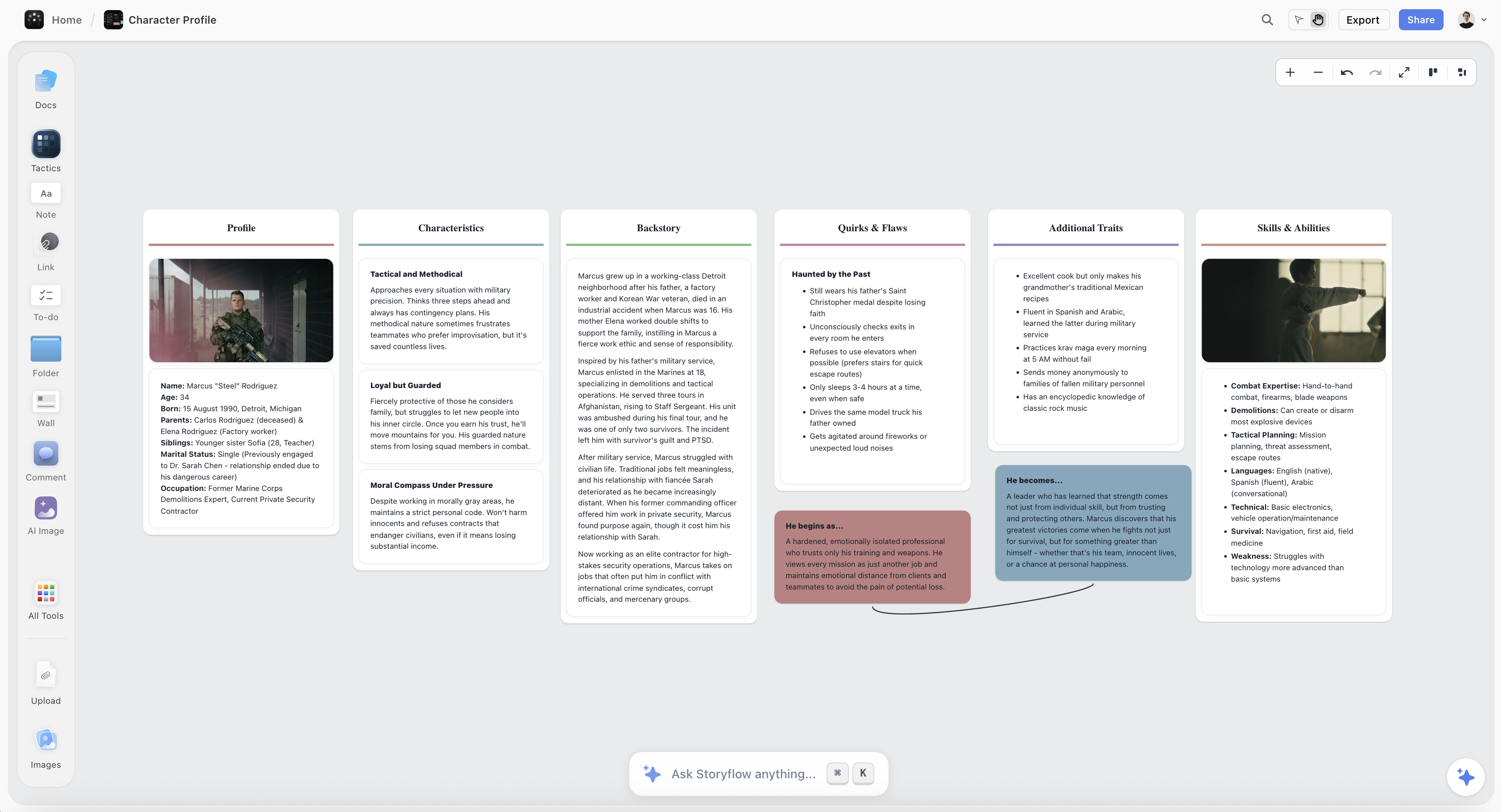 Character profile in Storyflow — AI-assisted character development